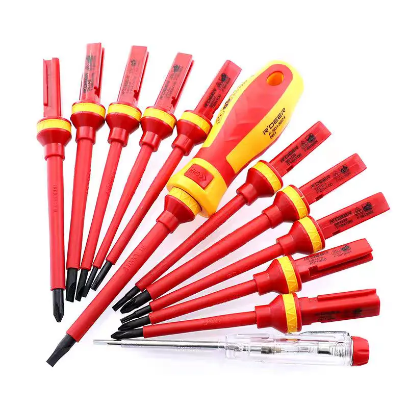 Insulated Magnetic Screwdriver Set with Multiple Bits - Phillips, Torx (Star), Flathead - Bagged for Convenience, Electrical Repair Work, DIY Projects, Plastic Surfaces