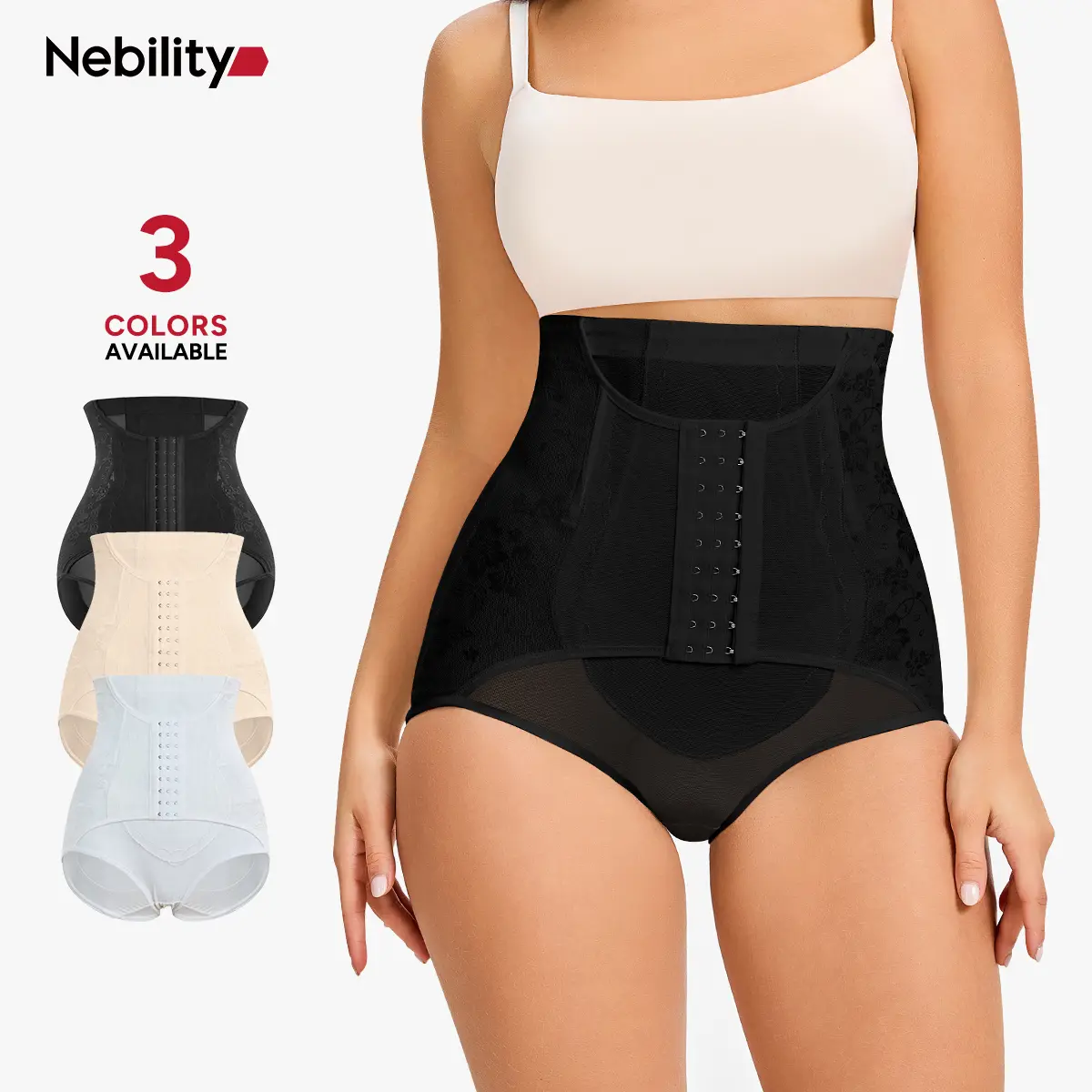 Nebility Breathable High Waisted Compression Shorts for Women - Ultra-Soft & Adjustable Fit - Black Basic Bridal Minimalist Shapewear Hip Enhancer Womenswear summerwins