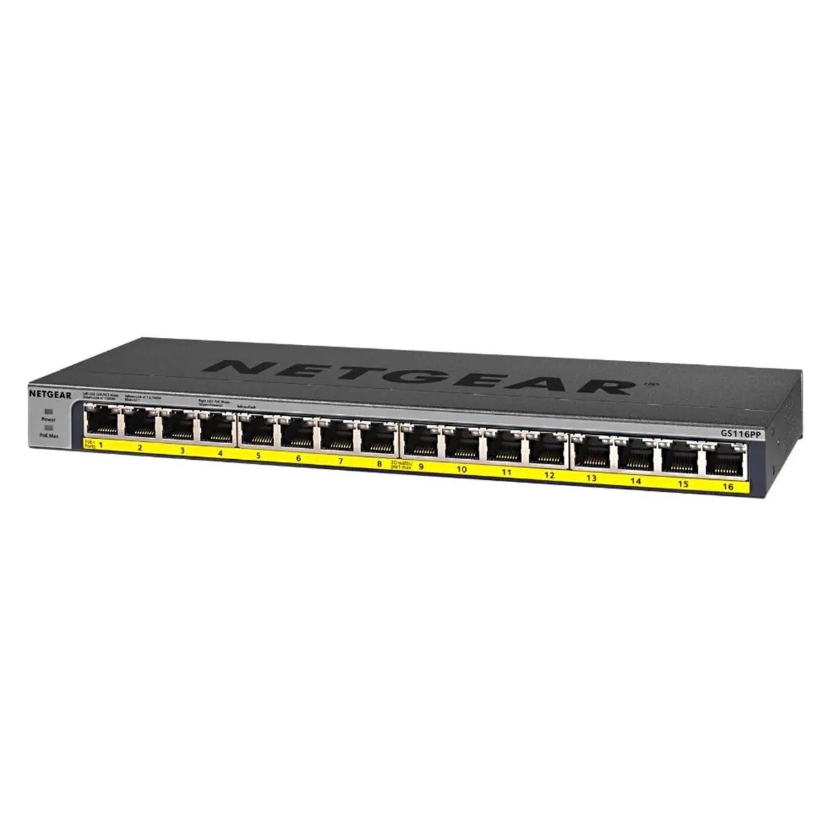 Netgear GS116PP-100NAS Unmanaged Network Switch - 16 Gigabit Ethernet Ports, PoE & PoEPlus, 183W, 2.88 lbs, for Home & Business Use