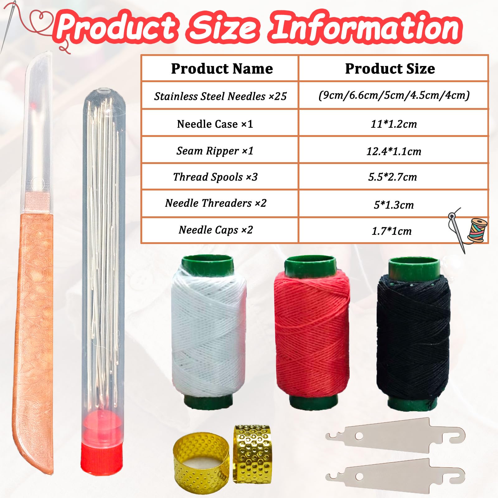 34PCS Sewing Tool Set, Steel Needle Sewing Kit, Stainless Steel Sewing Needles, Steels Needles for Hand Sewing, Portable DIY Handcraft Set, Suitable for Handicraft Enthusiasts