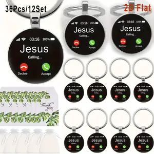 36Pcs/12Sets 2D Flat Jesus Calling Keychain Gift Set, Religious Souvenirs, Ideal for Christmas, Thanksgiving, Anniversaries, Holidays, Baptism Favor, Confirmation, First Communion, Wedding, Festival Decor, Back to School, Teacher's Day, Party Gifts