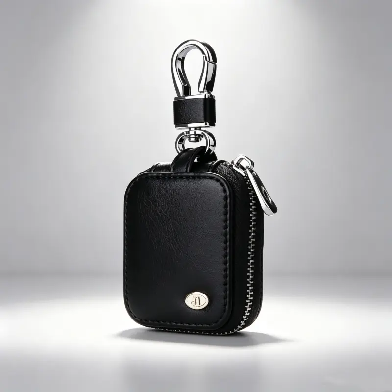 Portable Zipper Earphone Storage Case Made of PU Leather, Built-in Mesh Pocket and Metal Keychain for Earbuds and Charging Cable Arrangement
