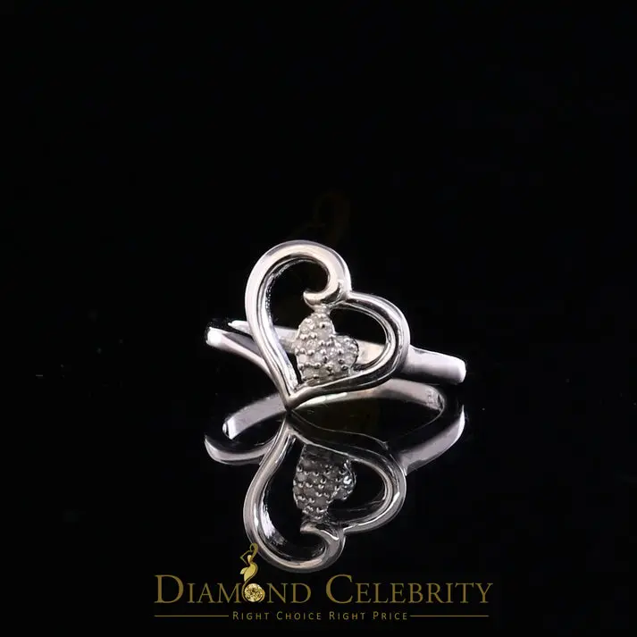 DiamondCelebritees 0.07 CT Real Diamond Womens Sterling Silver White Engagement Heart Ring Size 7