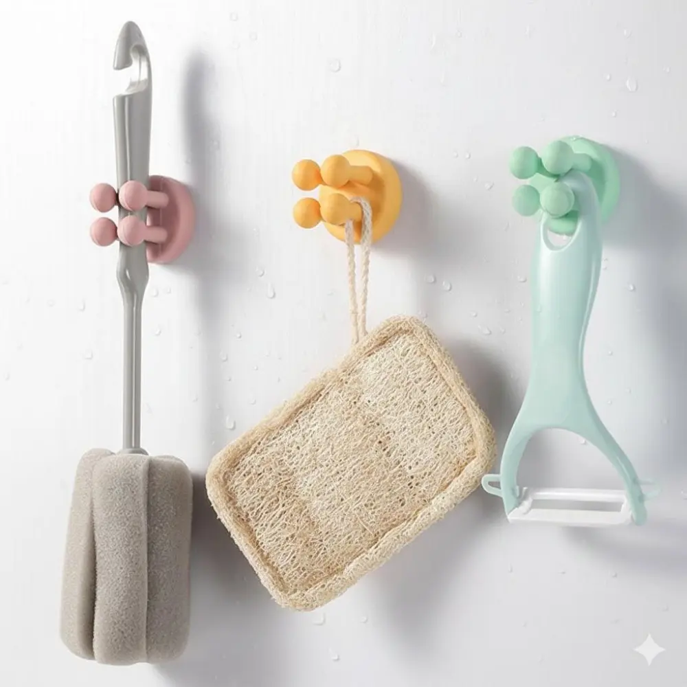 Multi-Purpose Strong Adhesive Hooks for Bathroom & Kitchen, Silicone Non-Slip Wall Hooks for Toothbrush, Keys, Cords. No Drilling, Waterproof, Anti-Mold. Perfect for Home, Office, Multi-Scenario Use. Wall Mounted Hook