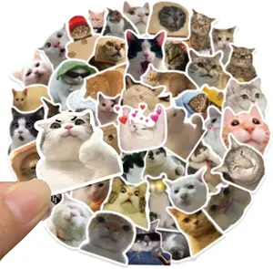 Velvetods 50 Pcs Cat Stickers - Funny Cat Meme Stickers for Kids & Adults, Waterproof Vinyl Stickers for Laptop, Phone, Guitar, Luggage Durable Sun
