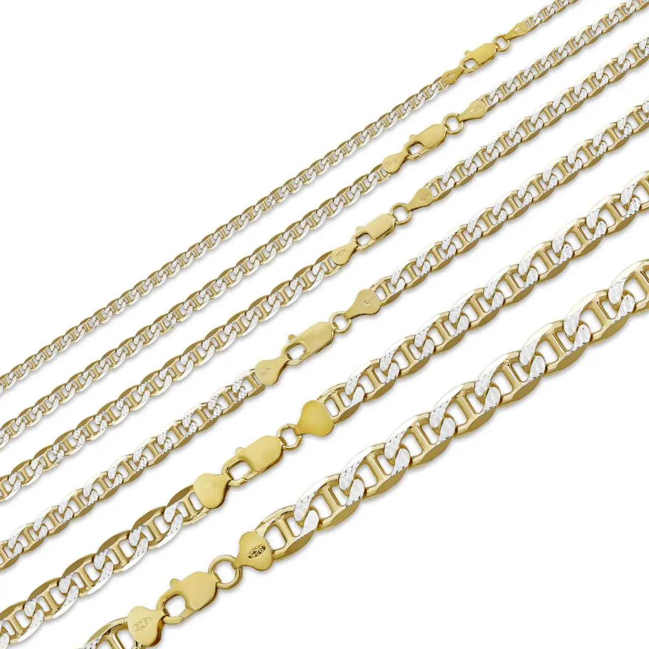 Mariner Link Chain Necklace Or Bracelet - Two Tone Diamond Cut 14k Gold Vermeil 925 Sterling Silver - 6"-30" - 2.5mm-10mm