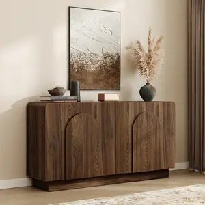 【SPOTLIGHT DAY】ONBRILL Modern 60" Curved Sideboard With Adjustable Shelf & 4 Doors for Contemporary Home Decor