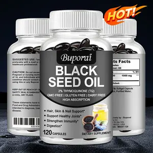 Buporai 120 Black Seed Oil Capsules, naturally extracted, non-GMO and gluten-free, support the health of hair, nails, skin, joints, digestion, and the immune system.