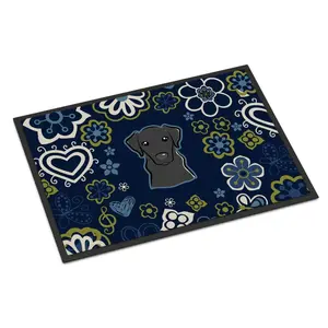 212 MAIN Blue Flowers Black Labrador Animal Printed Floor Mat - 24x36 in., Permanently Dyed, Rubber Backing, Washable, Indoor-Outdoor Home Decorative Bathroom Floor Mat, Animal Printed Rug