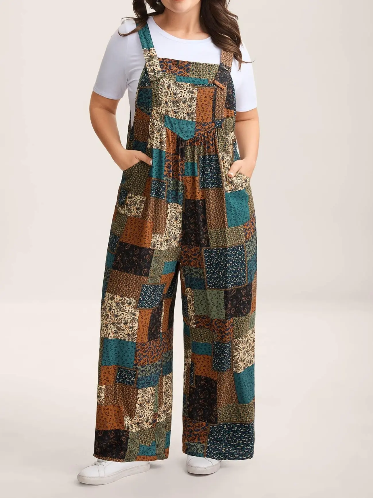BloomChic Plus Size Strapless Paisley Jumpsuit [M-6X] - Women's Boho Rayon Overalls with Pockets, Sleeveless Casual Fitted Summer Vacation Outfit, Curvy Women's Clothes