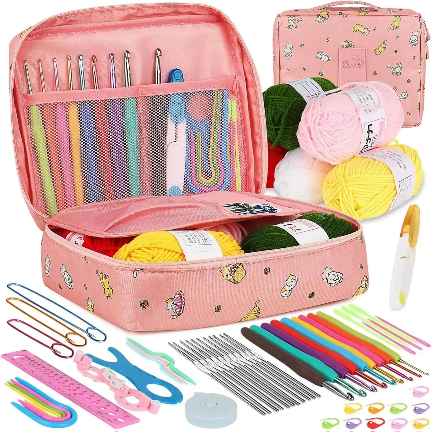 Crochet Kit for Beginners - Includes Yarn, 59 Crochet Starter Kits, Ergonomic Hooks 2.0-6.0 mm, Lace Steel Needles 0.6-1.9 mm.