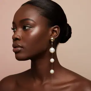 Pearl Cascade Dangle Earrings (Gold)