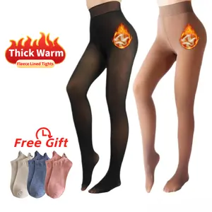2-Pack Fleece Lined Tights for Women Warm Pantyhose Fake Translucent Sheer Leggings Thick for Winter Comfort Thermal High Waist Shapewear Fit Womenswear