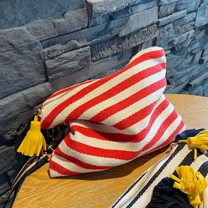 Random Color Striped Pattern Storage Bag, 1 Count Lightweight Casual Multi-functional Zipper Makeup Bag, Home Organizer for Women, Handheld Cosmetic Pouch