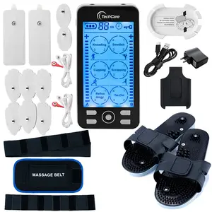 TechCare Plus 24-Mode TENS & EMS Dual-Channel Muscle Stimulator – Rechargeable Pain Relief Set with Massage Belt, Reflexology Shoes, Magnetic Therapy, Timer