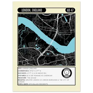 London England Classic Semi-Glossy Paper Poster AD 47 Map Print for Wall Art Decor and Room Ornaments 170 gsm FSC Certified Sustainable Paper