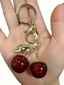 Transparent Cherry Fruit Keychain, Glittery Large Cherry Key Pendant, Rustic Style Key Holder Gift, Unique Accessory for Keys