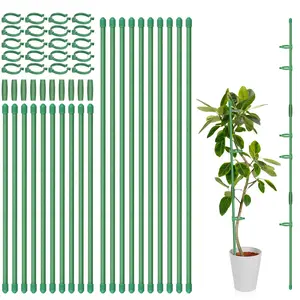 20Pcs Plant Stakes for Indoor Outdoor Use-17Inch & 11Inch Plant Support Sticks with Rings,Adjustable Length Green Plants for Garden Vegetable