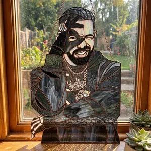 Drake Hip Hop Portrait Acrylic Suncatcher - Custom Rap Music Icon Stain Glass Window Hanging Art, Certified Lover Fan Gift, Urban Bedroom Living Room Decor, Premium Wall Hanging Ornament