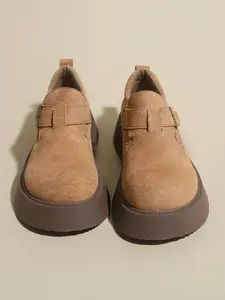 Women's Brown-Coffee Suede Buckle Platform Casual Shoes, Retro Sweet-Cool Style, Suede Material + Buckle Closure + Platform Height-Increasing, Brown-Coffee Versatile, Platform Height-Increasing , Ideal for Daily Outfits & Leisure Outings