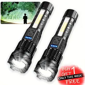 Buy One Get One Free High-Lumen Flashlights, USB Rechargeable Durable Outdoor Torch, Blue Alert Modes, Ideal for Hiking Gardening Night Travel