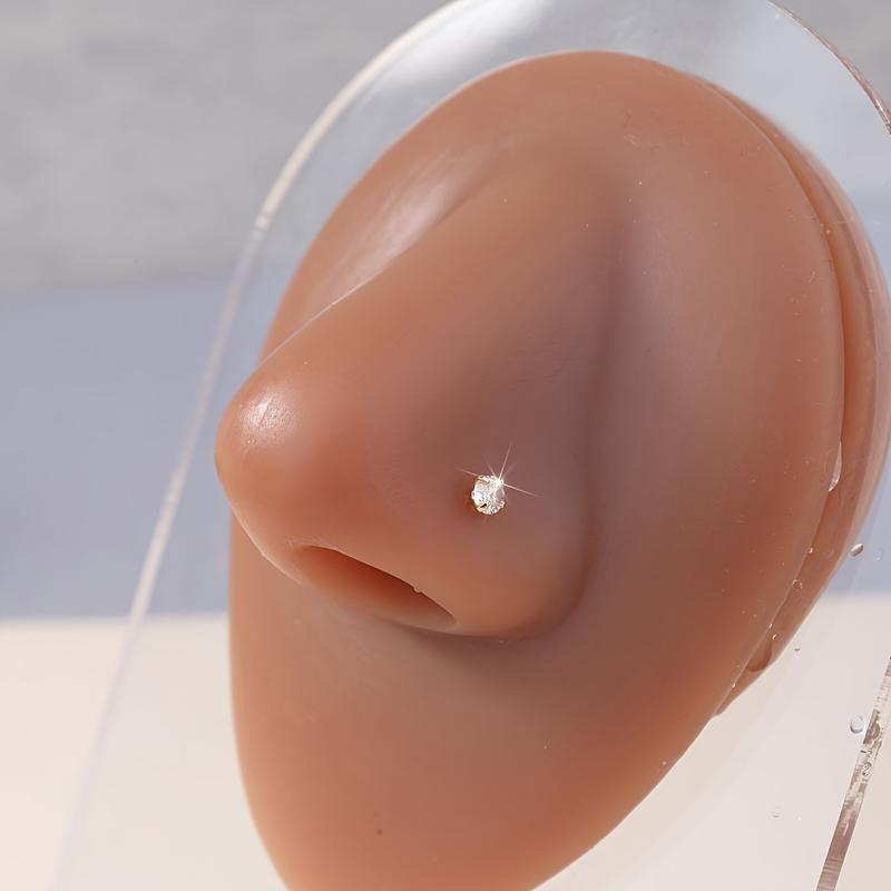 5Pcs Classic Golden/Silvery Nose Rings Ear Studs Boho L-shaped Nose Nostril Piercing Body Jewelry Women 3mm Shiny Cubic Zirconia Nose Screw Ear Stud Ring L-shaped Nose Stud Set