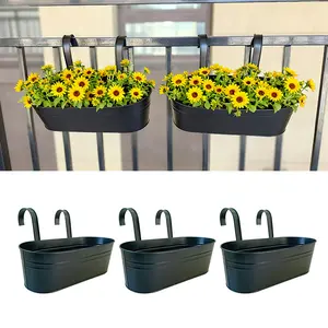Detachable Dual Hook Oval Planter Basket, Balcony Rail Hanging Metal Flower Pot, Indoor Outdoor Greenery Decor, Succulent Plant Holder