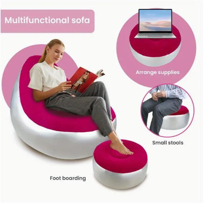 Inflatable Lounge Chair with Footrest Ergonomic Portable Sofa for Indoor & Outdoor Use Folding Couch for Living Room Gaming Office Balcony Travel Camping