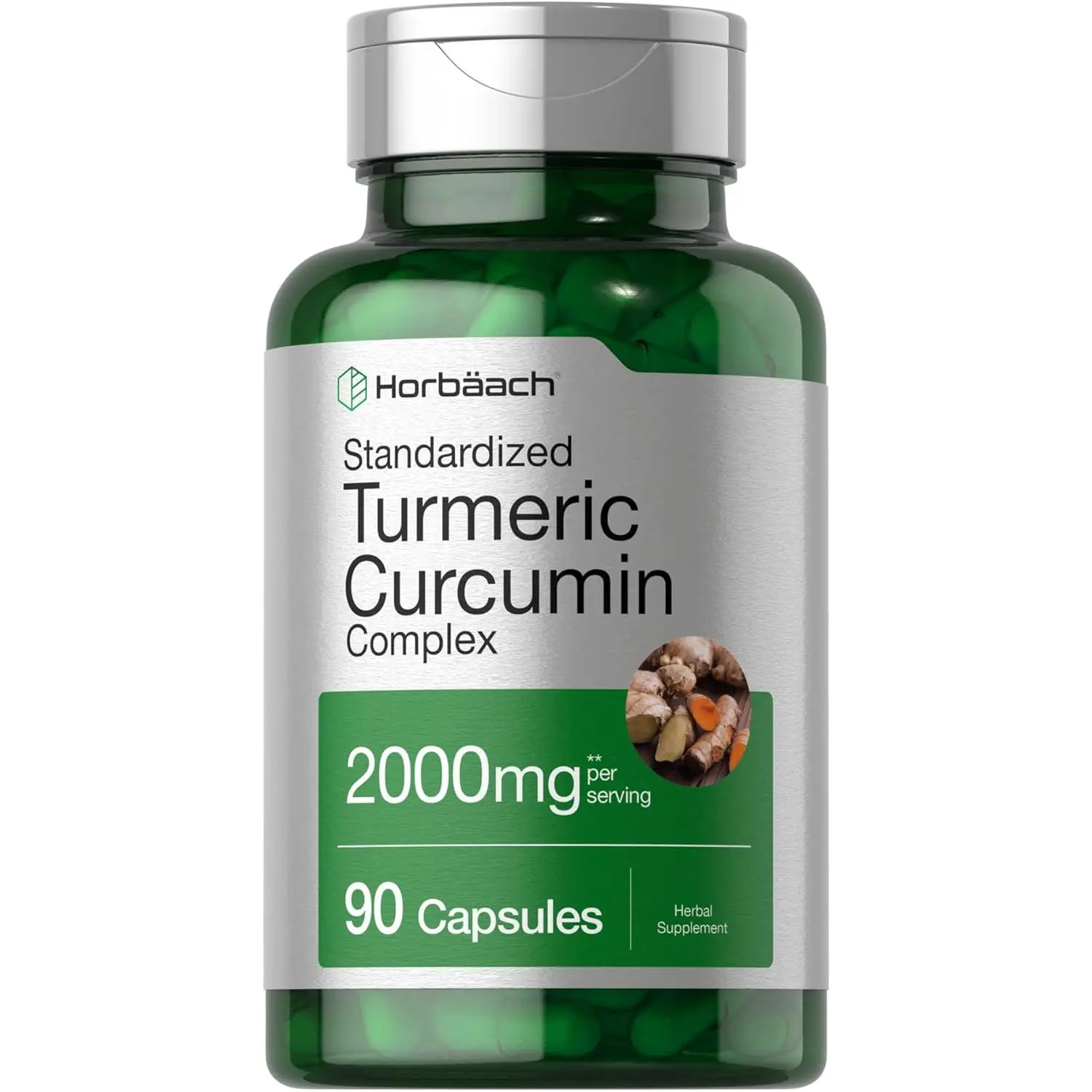 Horbäach Turmeric Curcumin Supplement | 90 Capsules | Complex with Black Pepper | Non-GMO, Gluten Free