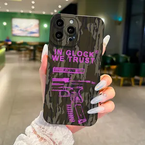 IN Glock We Trust Deep Space Gray Camouflage Mobile Phone Case Suitable for iPhone 17 Pro Max Plus Air/11, 12, 13, 14, 15, 16 Pro Max, Unique Cool, Durable and Fashionable Mobile Phone Case Suitable for Multiple Models Smartphone Cellphone