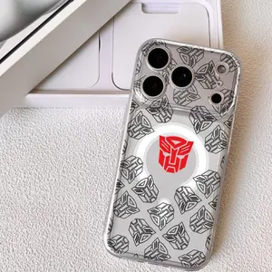 Famous T-Transformers Logo Phone Case For iPhone 17-11 Pro Max Plus, Strong Magnetic Clear Case with Anti-Yellow, MagSafe Compatible Slim Lightweight, Precision Camera Protection Shockproof Scratch-Resistant Cover, Gift Men Women