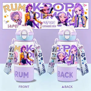 Huntrx K-Pop Demon Hunters Rumi Water Bottle, Leakproof Flip-Top Anime Character Water Jug with Adjustable Crossbody Strap, BPA-Free Sports Bottle for Kids & Teens