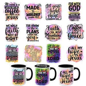 12Pcs/Set Christian inspirational Texts DIY Glass Jar Packaging Stickers UV DTF High Self-Adhesive Transfer Paper Is Suitable For Decorating Cups And Bottles