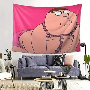Peter from Family Guy Tapestry - Large Wall Hanging Poster with Pink Background, Soft Peach Light Beige Texture Fabric - Living Room, Bedroom, Office, Party Decor - Perfect Gift for Animation Fans & Home Decoration, Playful Design 60X40