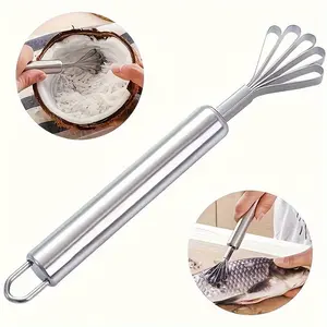 1pc Multi-Purpose Stainless Steel Kitchen Tool - Serrated Coconut Grater, Fish Scale Remover & Scraper with Ergonomic Handle for Efficient Coconut Shredding, Fish Prep & Mealtime Cleaning, Coconut Scraper, Polished Finish, Durable Kitchenware, Easyclean M