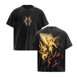 Archangel Michael Washed Shirt Vintage Oversized Graphic Tee Christian Streetwear God Faith Spiritual Heavy Cotton Unisex Tshirt