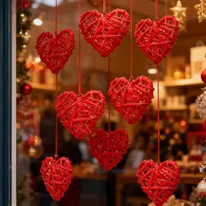 Valentine's Day Home Decor Set, Heart-Shaped Wicker Balls, Vase Filler Hanging Ornaments, DIY Wedding Table Decoration, Party Supplies