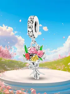 New Original Design Silver Plated Pendant Popular Exquisite Love Wine Bouquet Series Pendant Ball Suitable for Bracelet Making Kit DIY Women Jewelry Gift Women Daily Wear Decoration Anniversary Engagement Special Gift Perfect Choice