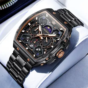 OLEVS  Men's Chronograph Watch, Barrel-Shaped Geometric Water-Resistant Watch, Cyberpunk Style, Dual Time Zone Display, High-Definition Luminous Hands, Precision Quartz Movement, and High-Quality Steel Bracelet 2942