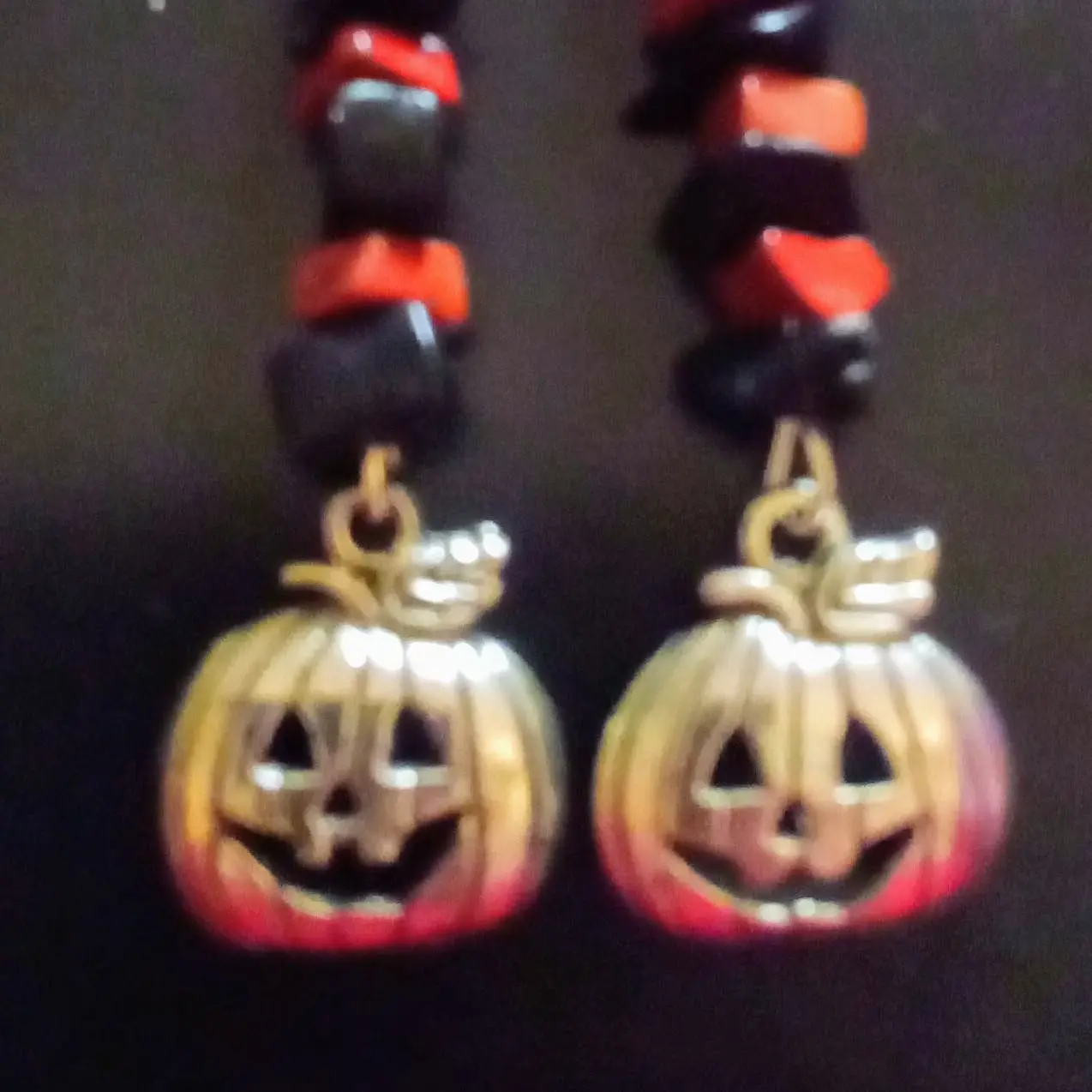 Red Sponge Coral & Black Agate Stone Pumpkin Earrings - Handmade Custom Original Piece