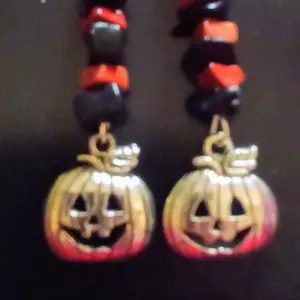 Red Sponge Coral & Black Agate Stone Pumpkin Earrings - Handmade Custom Original Piece
