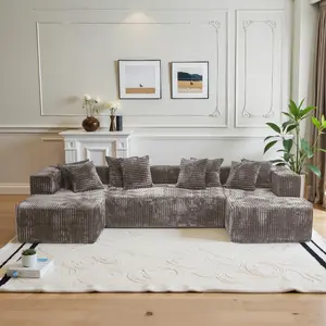 132'' U-Shape Modular Sectional Couch – Boneless Compressed Corduroy Sectional Sofa, Modern Sleeper Sofa for Living Room, Space-Efficient Convertible Corduroy Sectional (3 Packages Shipping)