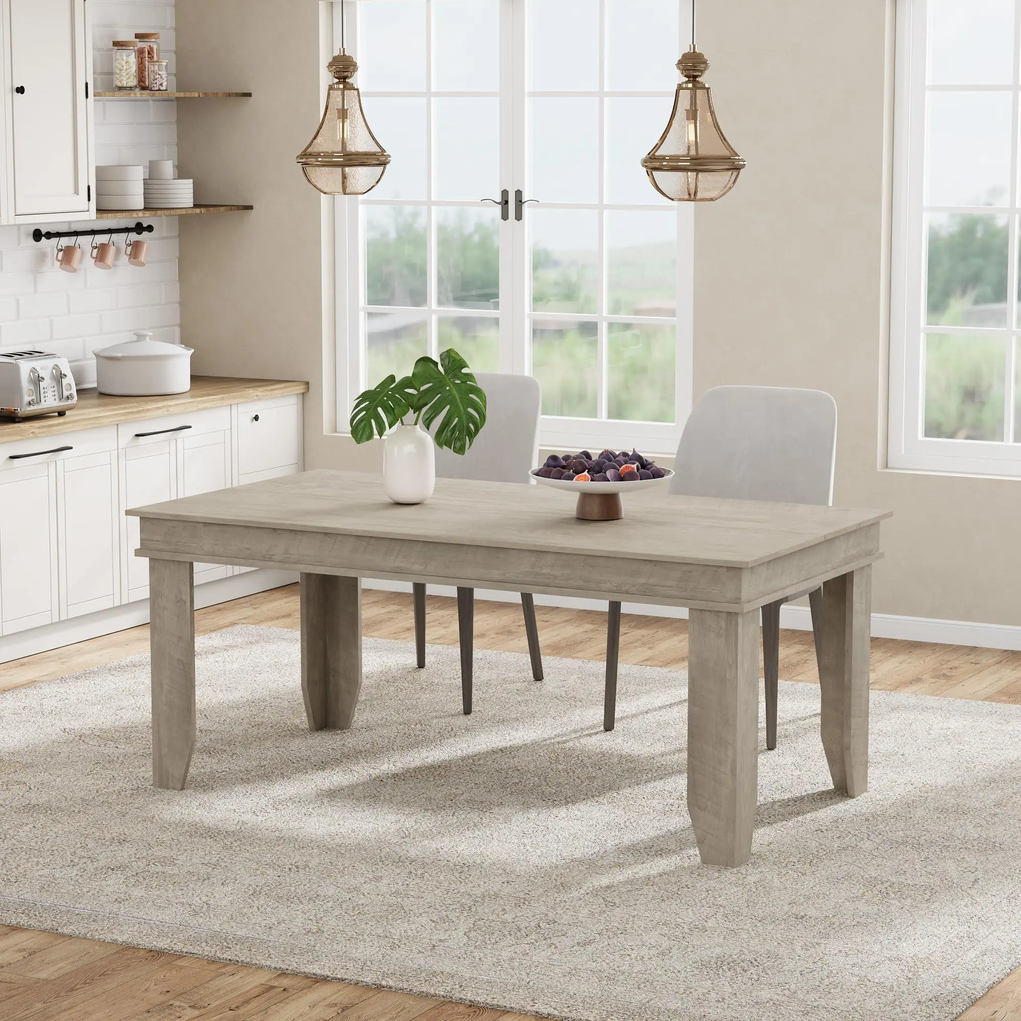 GARVEE Farmhouse Dining Table for 4-6 People, 63 in Long Kitchen Tables with Wooden Sturdy Frame, 5 ft Large Rectangular Dinner Table for Dining Room, Kitchen, Grey, 63" Non-extendable