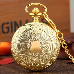 Large Pocket Watch With Chain Gold Carved Shield Pattern Roman Scale Retro Flip Universal Gift For Men And Women Thickness 12mm Dial Diameter 45mm Alloy Material Round Quartz