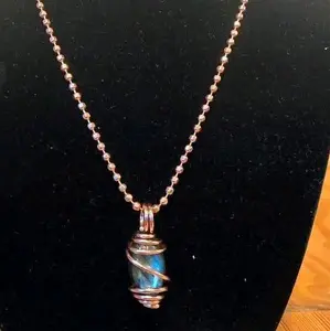 Copper-Wrapped Polished Labradorite Pendant – 24” Copper Ball Chain | Intuition, Protection & Transformation