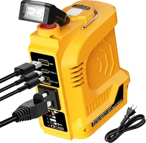 2-in-1 Power Inverter & Battery Charger for DeWalt 20V 60V Battery, 220W Portable Power Station with AC Outlet USB-C PD DC 12V & Foldable LED Work Light (Battery Not Included)