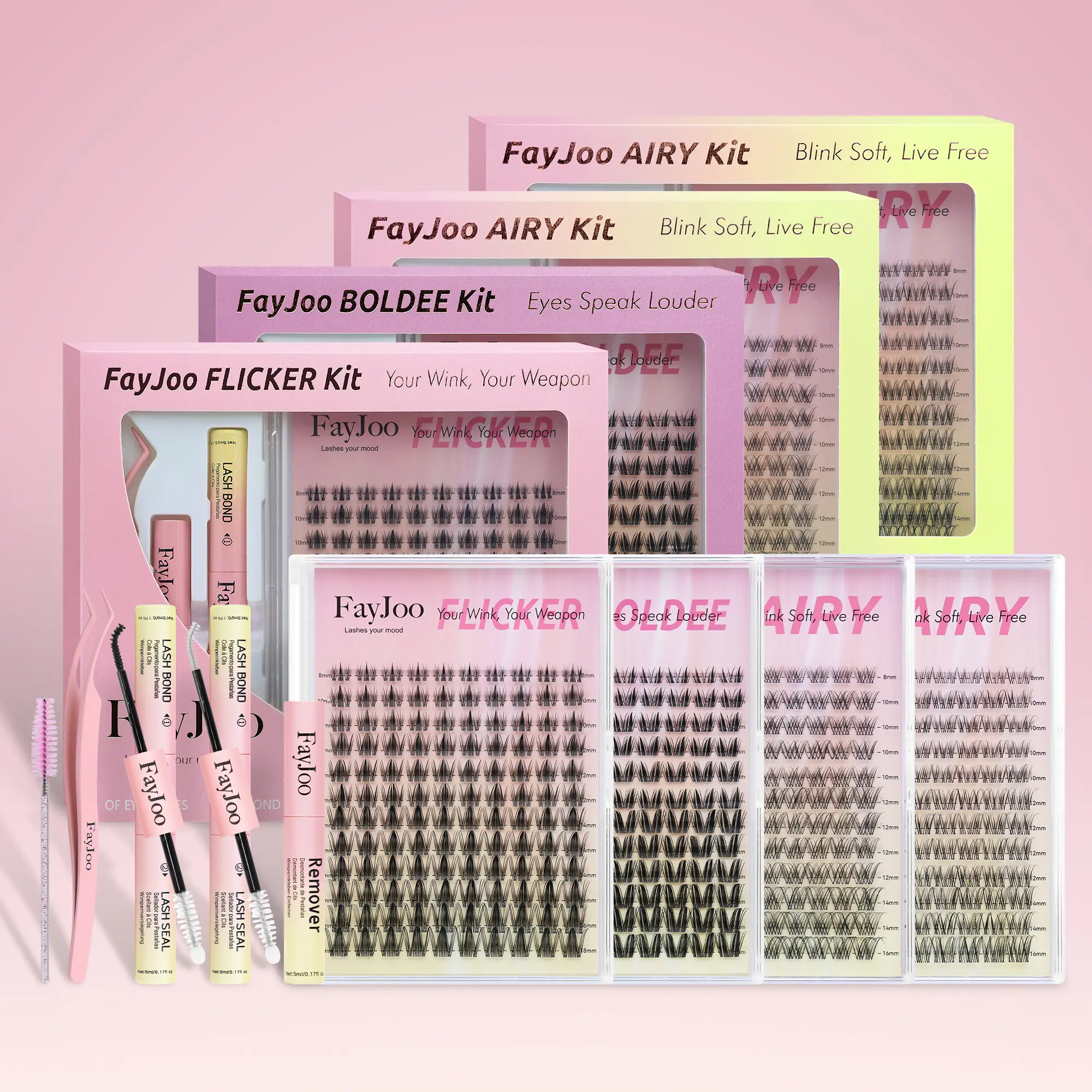 FayJoo Natural Anime 3D Volume Lash Cluster Kit, DIY At-Home Eyelash Extension Set with Waterproof Gentle Bond, Seal, Tweezers, Remover, Long-Lasting Up to 7 Days, Boxed False Lashes & Adhesives Beauty Gift for Girls, Lash Cluster Kits, Anime Lashes