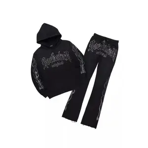 Mares Black Rhinestone Hoodie Relaxed Track Set