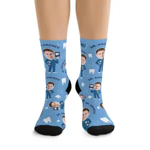 Custom Dentist Face Socks with Custom Photo, Funny Dental Gifts for Hygienists Assistants Personalized Socks, Unique Graduation Gift for Dentists Bestie, men & women