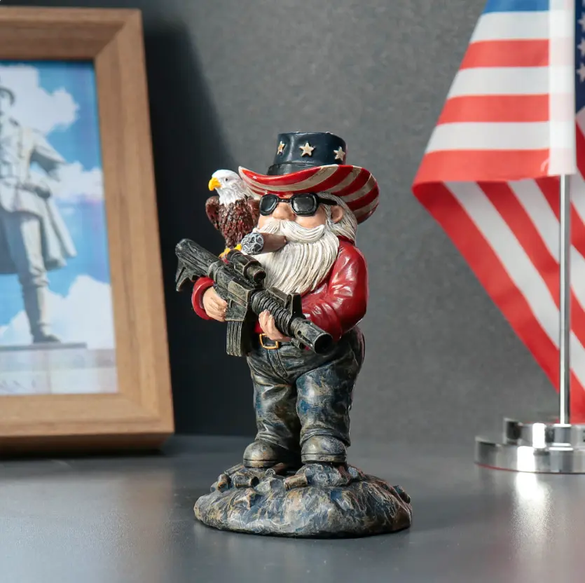 1pc 5.11" Patriotic Resin Gnome Statue (American Flag & Eagle), Red-White-Blue Indoor/Outdoor Decor for /Table/Office, Halloween/Christmas Gift, Handmade Durable Resin Craft garden supply funny decoration sculpture lawn